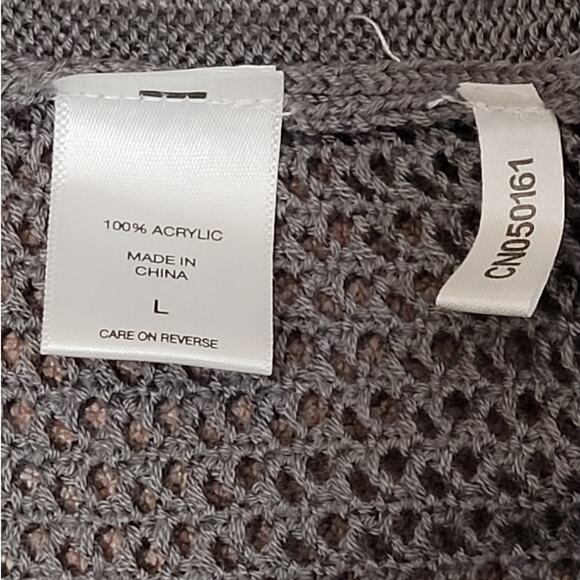 New York & Company Gray Fringe Tassel Open Knit Sweater Womens Large Semi Sheer - Picture 7 of 10